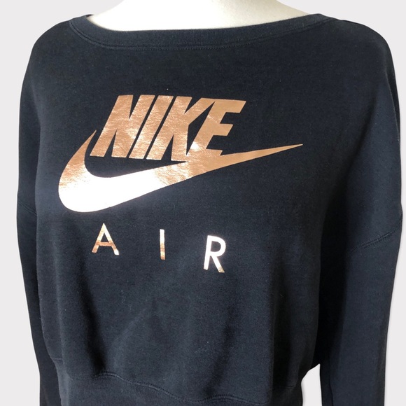 Nike Cropped Sweatshirt Black Rose Gold S Zip Pullover EUC - Picture 4 of 8